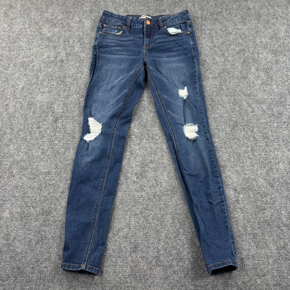 Refuge Skinny Jeans 4 Blue Distressed Ripped Knee Dark Wash Women's